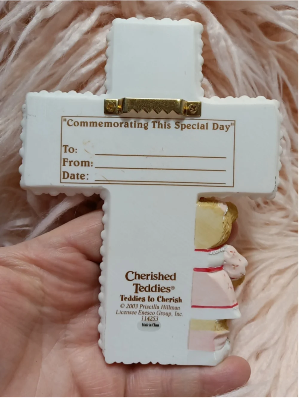 Cherished Teddies Girl's First Communion Cross Holy Bible Hanging Figurine 2003